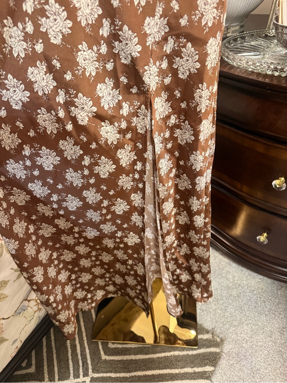Altar'd State Brown Floral Slip Skirt with Cream Print - Picture 2 of 5